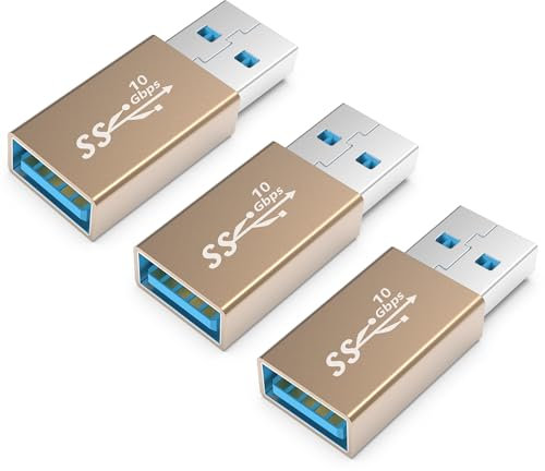 sovunis 3Pack USB Coupler Male to Female USB 3.0 Type A Adapter Superspeed 10Gbps USB Port Extension Connector Bridge Compatible with Laptop Computer Hard Drive Printer Camera, Gold