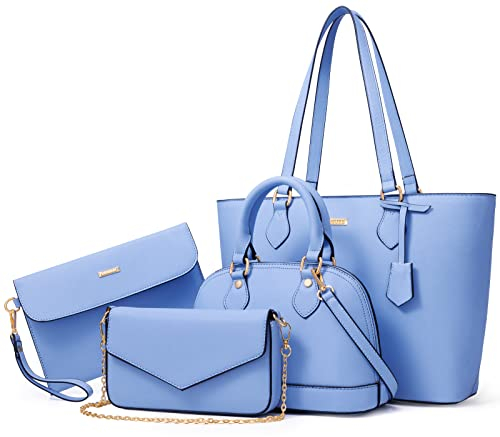 Bagsure Handtasche Damen Schultertasche Handtaschen Tragetasche Damen 4-teiliges Set für Büro Schule Einkauf Reise Geschenk (Blau)