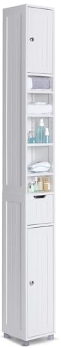 VOUNOT Badezimmerschrank Hoch mit 2 Türen und 1 Schublade, Badschrank Schmal, Badezimmer Hochschrank, 20x20x180cm, Weiß