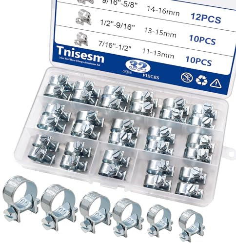 Tnisesm 32Pcs 1/4 5/16 3/8 Fuel Injection Gas Line Hose Clamps Clip Pipe Clamp Assortment Kit, Hoses Clamps Sleeving,for Automotive Diesel Petrol Pipe
