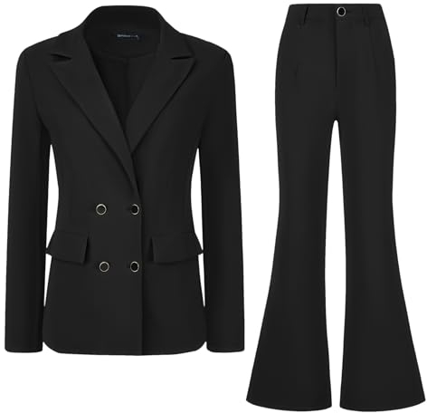 Allegra K Business-Arbeitsanzug-Set für Damen, 2-teiliger Blazer mit fallendem Revers und Lange Hose Schwarz S