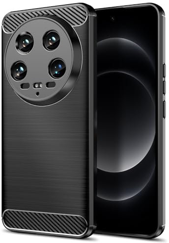 Qiinogow Cover Compatibile con Xiaomi 14 Ultra, Custodia per Telefono Slim Fit con Antiurto, Anti-Graffio, Case Protettiva in Gomma TPU in Fibra di Carbonio, Nero