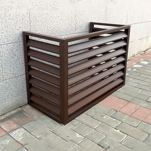 Klimaanlage Abdeckung Zaun Aluminium，Verkleidung Klimaanlage Außengerät，Schutzgitter Dekorativer Sichtschutz Zäune ，Jalousien Design，Garten Balkon Lamellen Pflanzenregal ( Color : Brown-3 sides , Size