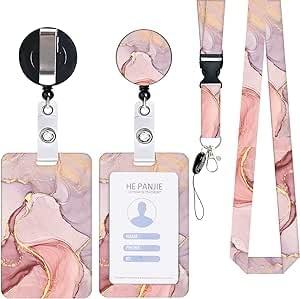 Marmor Lanyard Kartenhalter, ID Badge, Lanyard Kartenhalter, abnehmbare Schnur mit einziehbarem Clip für Schlüsselanhänger, Namenskarten, Türkarten, ID-Karten