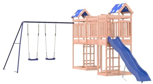 vidaXL Spielturm, Klettergerüst mit Brücke Rutsche Schaukeln, Kinder Kletterturm Spiel-Zubehör für Garten, Holz Spielplatz Spielhaus, Massivholz Douglasie