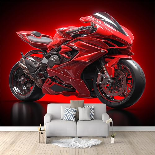 Papier peint Photo intissé 150 x 105 cm- Moto rouge - Décoration Murale Poster Salon Chambre à Coucher Chambre pour Enfants- Géant Affiche Décoration