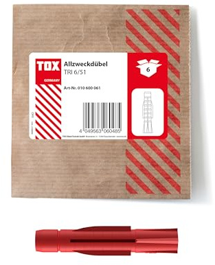 TOX Allzweckdübel TRI 6/51, 6 Stk. | Papierverpackung, für zuverlässige Befestigungen in fast allen Baustoffen, 010600061