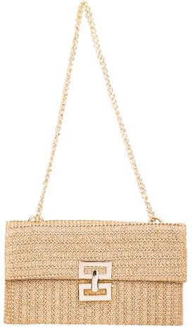 PEUTIER Sacs à Main en Paille, Pochette d'Été en Paille de Plage, Sac à Main Sac Fourre-Tout en paille Pochette Enveloppe pour Femme Style Bohème Portefeuille en Paille pour Mariage Fête