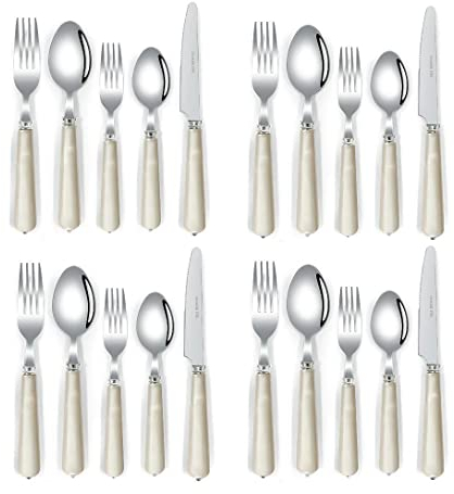 Set di posate, set di posate in acciaio inossidabile, plastica trasparente, set cucchiaio, coltello e forchetta, set da 20 pezzi di posate da cucina c