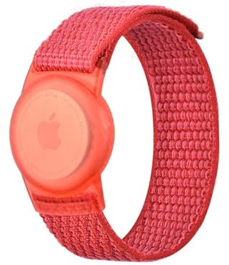 Nylon Airtag Armband Kinder, AirTags Weiche Silikon-Uhrenarmbänder, Nylon Bracelet für AirTag, GPS-Tracker-Uhrenarmband, Anti-Kratz-Schutz für die Positionierung des Airtag-Tracking-Armbands (Rot)