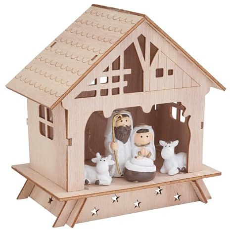 VBS Holz-Steckmotiv Krippe mit Figuren 16 Teile Holz-Deko Weihnachten Steckfigur Krippe weihnachtliche Dekoration