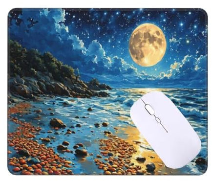 Mauspad Klein 420 X 350 mm Mousepad, Moon Beach Mauspad, VerschleißFeste NäHte, rutschfeste Gummibasis Gaming Mousepad, Wassxerdicht Schreibtischunterlage für Pc,Laptop,Home, Office Geschenk T-11530