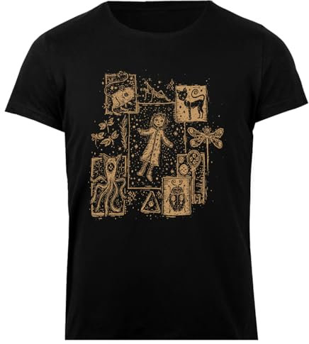 Kopie Von Coraline Chat Poupée Rose Palais Bouton Yeux T-Shirt Femme Basic Coton Noir