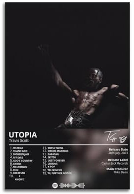 JUNZHAN Travis Scott UtopiaAlbum-Poster, Kunstdekoration, Wandposter, Innenposter, Druckdekoration, Bar, Restaurant, Dekoration, Ästhetik, Poster, Wohnzimmer, 30 x 45 cm, ungerahmter Stil 2