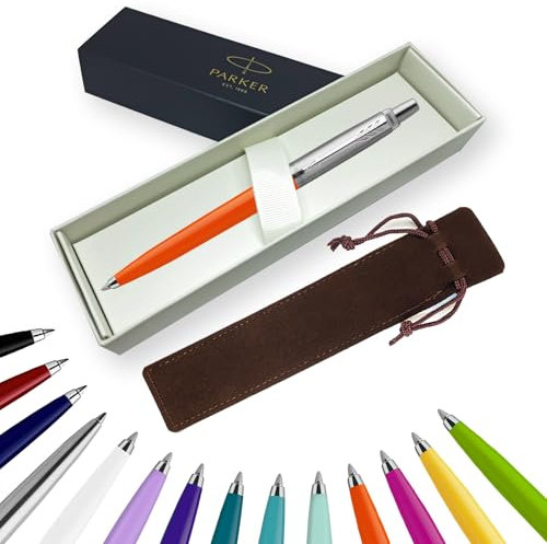 Parker Jotter Ballpoint Pen Handwriting Pens & Stationery Supplies - Ideal for Birthdays/Anniversaries Can be Engraved! (Without Engraving, Orange, Ribbon Gift Box)