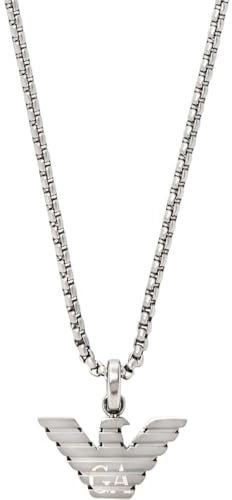 Emporio Armani Herren-Edelstahl-Halskette mit Karabinerverschluss, Chrom-Silber
