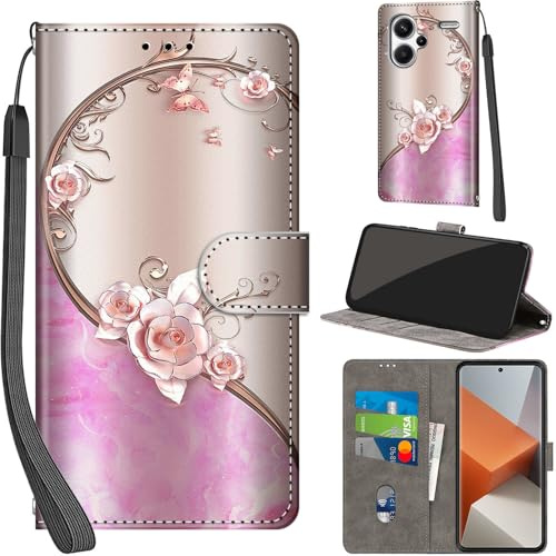 PHINIENLAND Cover per Redmi Note 13 Pro Plus 5G PU Pelle Custodia Flip Rosa | Custodia in pelle PU, Chiusura magnetica, Supporto regolabile, Scomparti schede, Protezione totale per Redmi Note 13 Pro+