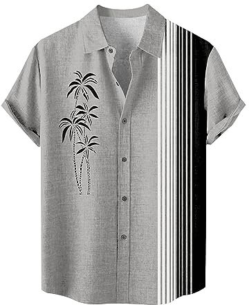 Mens Shirts, Men's Short Sleeve Dress Shirt Button Down Casual Shirts Regular Fit Formal Business Stretch Shirt with Chest Pocket S-4XL Summer Printed Hippie Shirts for Men Basic (Grey, 4XL)