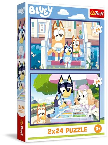 Trefl – 2in1 Puzzle: Bluey, Lustiger Bluey - 2 x 24 Teile, Set aus Zwei Puzzles für Kinder ab 3 Jahren