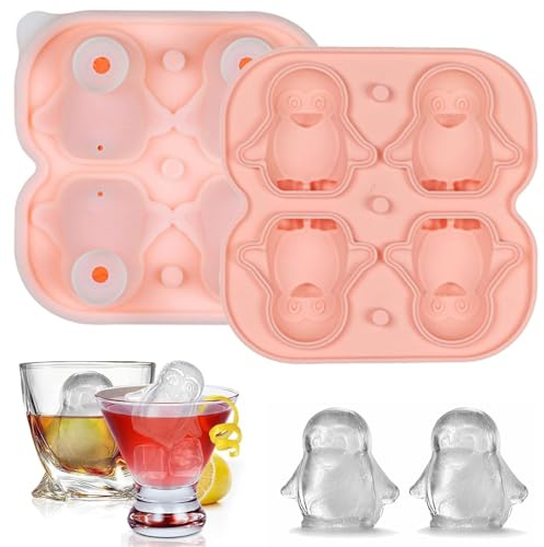 3D Pinguin Eiswürfelformen, Silikon Eiswürfelform Pinguin, Eiswürfelform Silikon, Wiederverwendbar Eiswürfelbehälter mit Deckel und Trichter, BPA-Frei, für Eis, Whiskey, Cocktail, Saft (C)