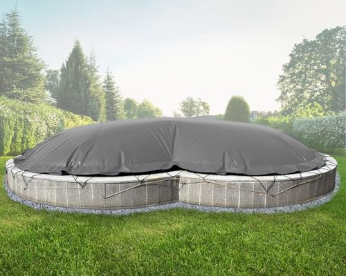 ANKO PLANEN Aufblasbare achtform Poolabdeckung für den Winter - aus 680 g/m² (1360g/m²) PVC Plane - stabile Winter Abdeckung (Dunkelgrau RAL7037, Poolinnenmaß: 6,25m x 3,60m)