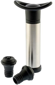 Koala Spain | Bomba de Vacío para Vino de Acero Inoxidable | Conserva Sabor y Aroma hasta 7 Días | Fácil de Usar | Incluye 2 Tapones de Silicona | Sellado Hermético | Color Plata