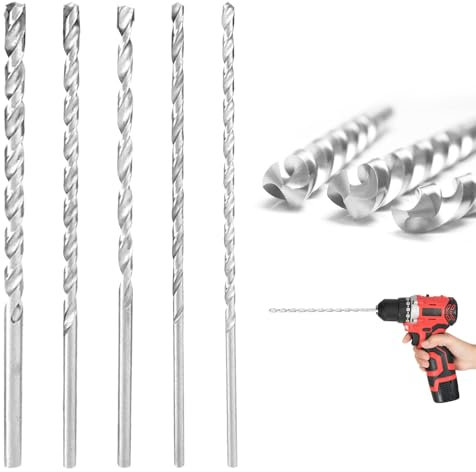 5 PCS Extra Long Wood Drill Bits Set, 150mm High-Speed Steel Twist Drill Bits (2/3/3.5/4/5mm), Long Wood Drill Bit for Woodworking, Plastic & Metal Hardened Spiral Flute Straight Shank Drill Bits