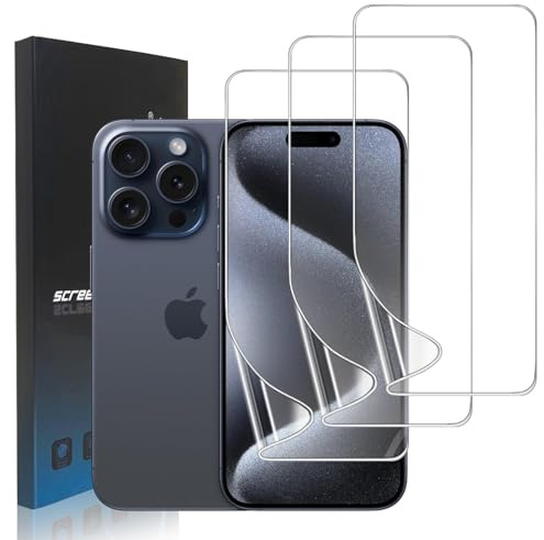 zonyee 3 Pack for iPhone 15 Pro Screen Protector Flexible Soft | Full Coverage HD Clear TPU Hydrogel Protective Film, High Sensitivity, Self-Healing, Case Friendly, Not Glass