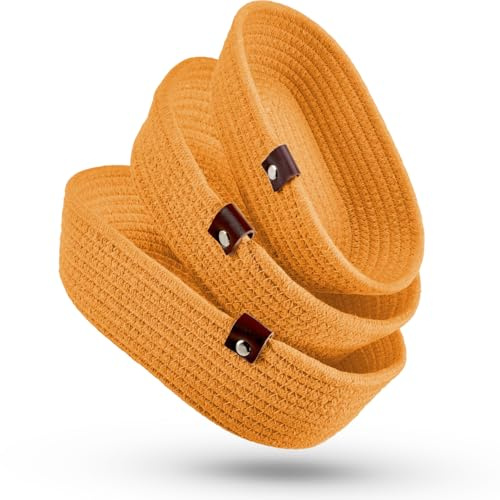 Gem of Oak Aufbewahrungskörbe oval mangogelb für Regale Schränke Schlafzimmer Badezimmer Organisation Schubladenschrank Kommode Kinderzimmer Dekoration Dekokorb, 3er Set