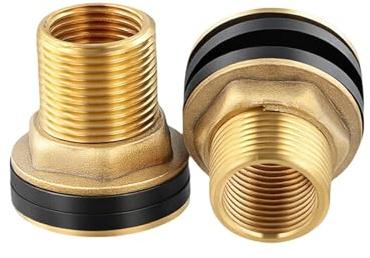 2 Stück Tankverschraubung Inklusive, Tankdurchführung aus Messing als Anschluss für 3/4 Zoll Wasserhahn oder Zapfhahn inklusive 2 Dichtungen 304 Stainless Steel Bulkhead Water Tank Fitting