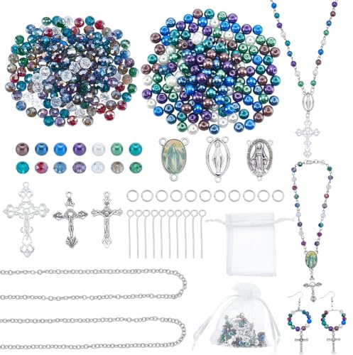 NBEADS 860 Stück Rosenkranzkreuz Set, Rosenkranz Kreuz Perlen Set Glasperlen Schmuck Bastelset Für Rosenkranz Ostern Armband Halskette Herstellung