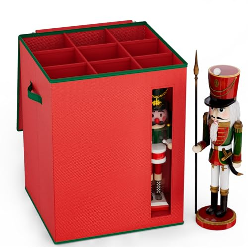 VERONLY Caja de almacenamiento para decoración navideña - Cascanueces y figuras de hasta 40 cm - Plegable con separadores y ventana - Organizador (Cascanueces no incluido)