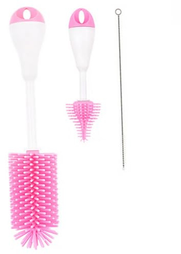 OFFSCH Straw Brush and Feeding Bottle Cleaner with Long Handle Rotating Bottle Brush for Cleaning Non-slip Grip Pink Portable