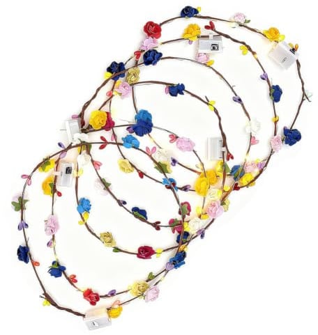 URAQT LED Flower Headband, 6PCS Flower Crown, LED Garland Hair Wreath Light up Headband for Christmas, Halloween, Lighted Party, Wedding Decorations