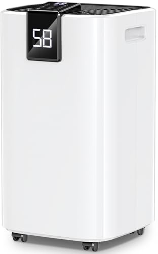 TRAZICO 4,000 Sq. Ft Dehumidifier for Basement & Home, 45 Pints/Day with 4.9 ft Drain Hose, Powerful Moisture Removal Portable for Large Room, Bedroom,Bathroom, Smart Humidity Control, 24H Timer