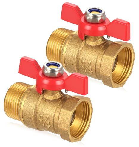 2 Stück Messing Kugelhahn 3/4 Zoll, Absperrhahn 3/4 Zoll IG/AG, Messing Absperrventil mit rotem Flügelgriffe, Absperrhähne für Wasserleitungen Wasserhahn