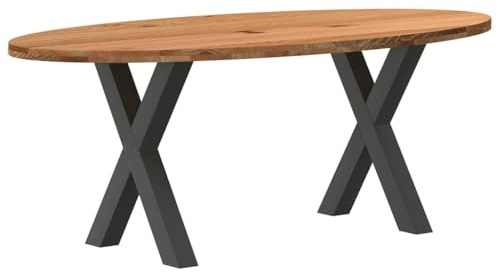 HETFTJN Esstisch Massivholz Eiche oval 200x100x74 cm mit X-Beinen aus Stahl verstellbare Füße Modernes Design Robust und Langlebig für Esszimmer Küche und Essbereich