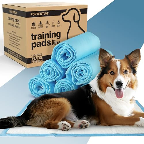 PORTENTUM Empapadores Perros 90x60 cm 100 Unidades – 6 Capas absorbentes antifugas con Control de olores – Alfombrillas Desechables para Entrenamiento – Inodoro para Perros, [Model Name]