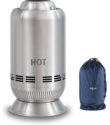 Zelsius Edelstahl Tischkamin rauchfrei | Pellet Feuersäule mit Tasche, Garten Tischfeuer, Feuerkorb | Mini Feuertonne, Outdoor Feuerschale, Camping Tischofen, Tischfeuerstelle, Terrassenofen (Silber)