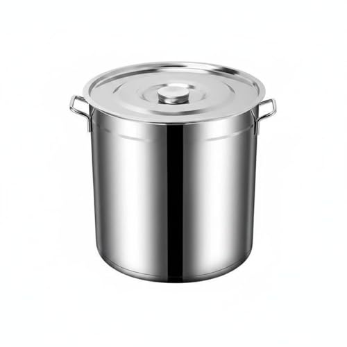 KiBcsLic Cubo de Acero Inoxidable con Tapa Multifuncional Olla de Acero Inoxidable Soldadas Olla Sopera Grande para Cocina Comercial, Diámetro 40cm Altura 40cm 50L