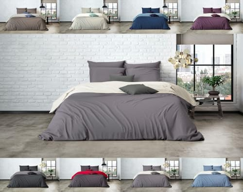 MISTRAL HOME Uni Einfarbig Wende Bettwäsche Edel Perkal 100% Ägyptische Baumwolle, Maße:240 cm x 220 cm, Farbe:Pristine-Dark Grey