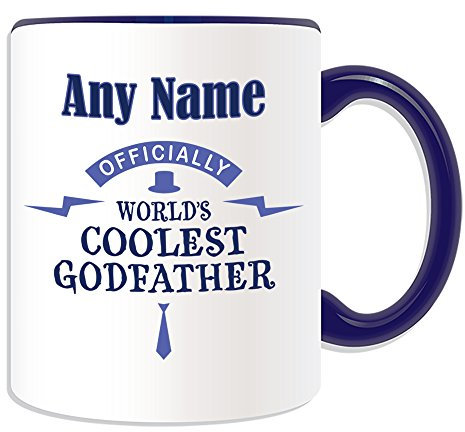 Regalo unico – Tazza con scritta World's Coolest Godfather (colore per occasione) con nome e scritta in lingua inglese (lingua italiana non garantita)