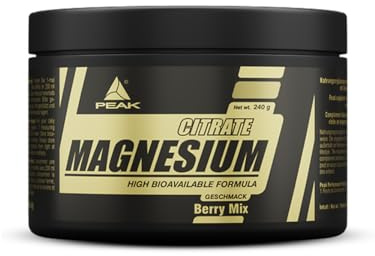 PEAK Magnesium Citrat - 240g Geschmack Berry Mix I Pulver I 60 Portionen I hohe Bioverfügbarkeit I für eine normale Muskelfunktion I 250mg elementares Magnesium pro Portion