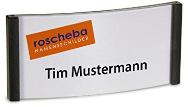 50 x High-Class (Magnet-) Namensschilder (Marke: roscheba®), 75 x 35 mm, Made in Germany, aus Kunststoff, gewölbt, mit Supermagnet (schwarz) - Staffelpreise - Namensschilder inkl. Papiereinlagen