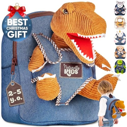 Naturally KIDS Dinosaurier Spielzeug ab 2 Jahre Junge, Geschenk Junge 3 Jahre, Mädchen, Rucksack Kinder Brauner Dino Kuscheltier