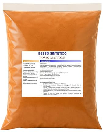 KIRALOVE Gesso sintetico rosso mattone 1 kg colabile extraduro ultra resistente alta definizione stampi decorativi sculture pittura materiali