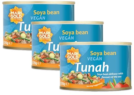 Marigold Vegan Tunah, 170g (Pack of 3) – Soya Bean Tunah Alternative, High Protein, Plant-Based, Ready-to-Eat