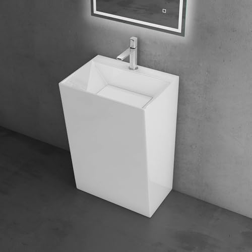 doporro Lavabo sur Pied Blanc Vasque Colonne en Fonte Minérale Lave Mains Rectangulaire pour Salle de Bain 60x45x90cm Colossum40