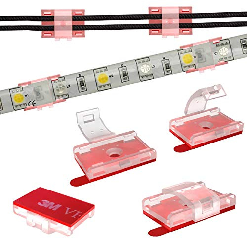 ATB- LED Strip Light Self-Adhesive Mounting Brackets and Clips,LED Strip Light Holder,Cable Wires Organizer Clips for Vehicle,Cabinet,Under-Counter, Kitchen,Living Room,Indoor (100PACK,Clear)