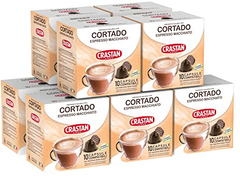 CRASTAN 1870, 100 Capsule, 10 Box da 10 Capsule di Bevanda al Gusto Cortado, Capsule Compatibili con Dolce Gusto dal Profumo Avvolgente, Bevanda Senza Glutine, 100% Made in Italy